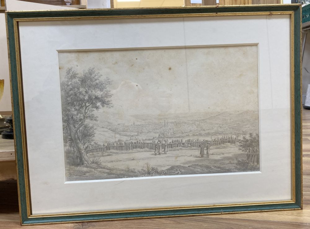 Edward Joshua Cooper (Irish, 1798-1863) and S. Bossi (Italian, active circa 1820-1821) pencil, figures before a North Italian city, 26